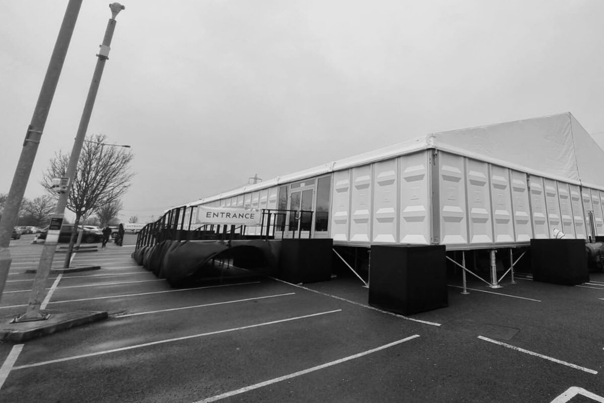 Copy of 20m x 45m hard sided premium marquee with cassette floor Marquee hire Northampton